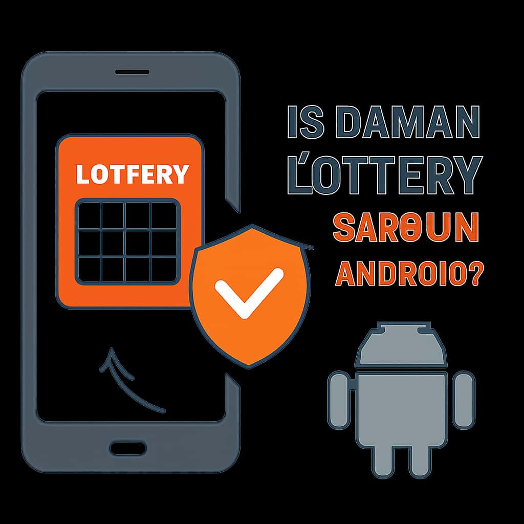 An educational diagram about using the Daman Lottery app safely.